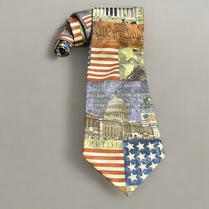 American Flag Documents 250 Years Tie 100% Silk Neck Tie Americana July 4 USA